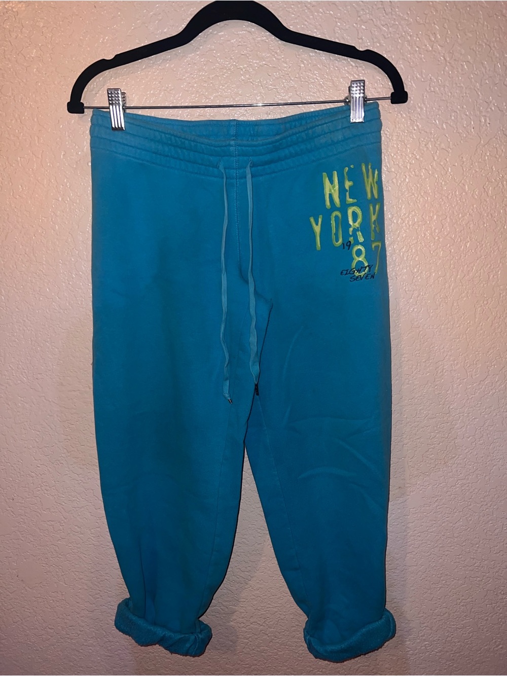 Y2K Aeropostale Teal Track Capri Joggers with Neon Green Graphic